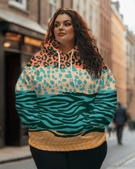 Women's Big and Tall Leopard Zebra Print Casual Hoodie
