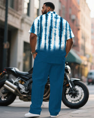 Men's Plus Size Handmade Environmental Tie-Dye Blue Short Sleeve Shirt Pants Suit