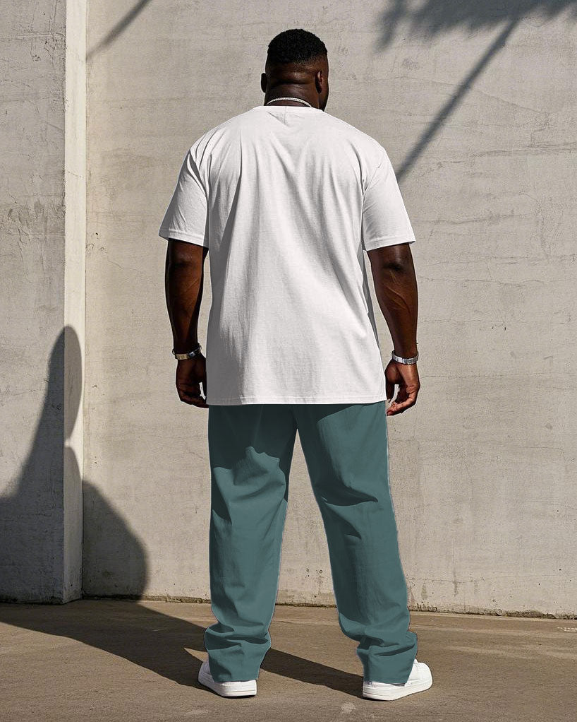 Men's Big & Tall Casual Colorblock Pattern Printed Short-sleeved T-shirt Trousers Set