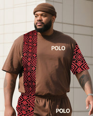 Big Boy Daily Leisure Retro Impression Painting Creative Stitching Texture POLO English Short-sleeved Trousers Suit