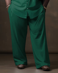 Men's Big & Tall Casual Gentleman Green and Yellow Colorblock Long Sleeve Lapel Shirt Set