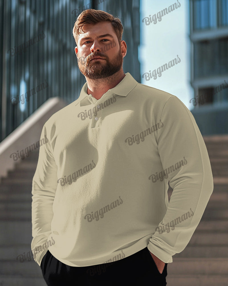Big Guys Solid Color Long Sleeve Polo Shirt