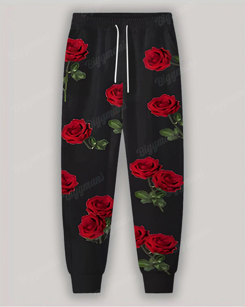 Men's Daily Casual Rose Forgive Letter Print Plus Size Hoodie Suit