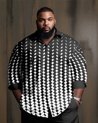 Plus Size Men's Long Sleeve Shirt and Pants Set Diamond 2 Piece Outfit