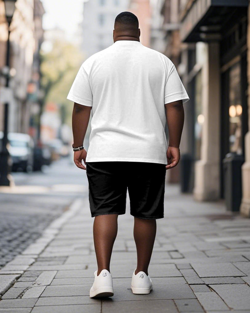 Men's Plus Size Switch Button Hip Hop Printed Short Sleeve T-shirt Shorts Suit