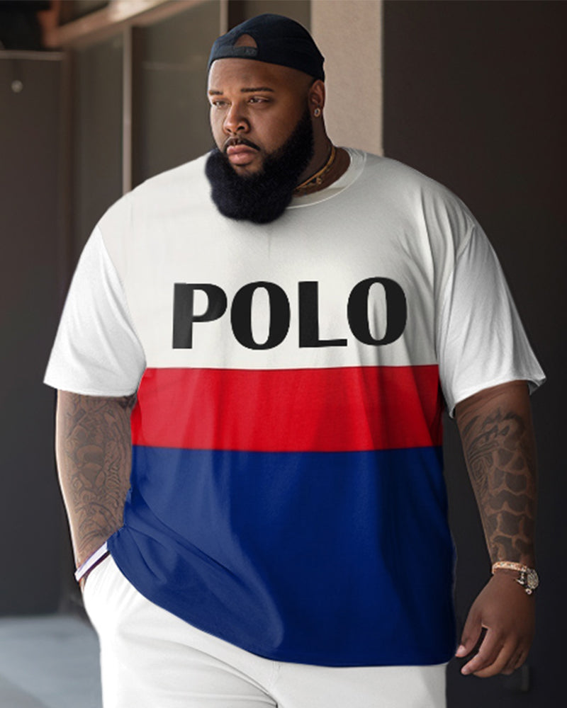 Men's Plus Size Color Matching Sport Polod Two-Piece Set