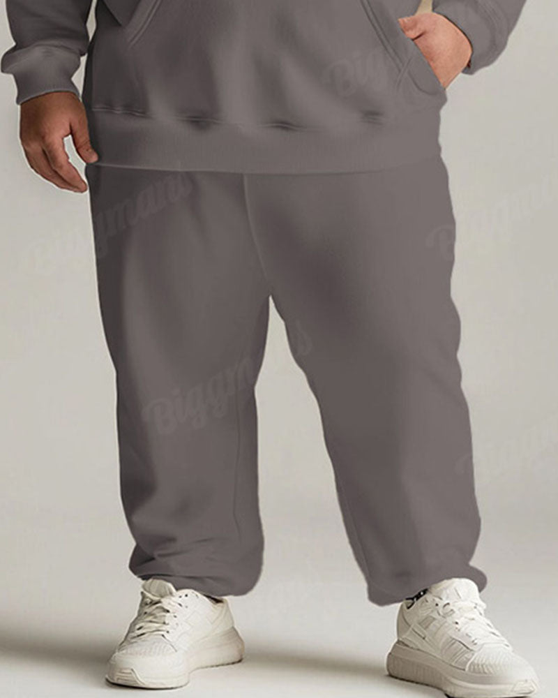 Men's Daily Casual Versatile Classic Grey Plaid Print Big and Tall Hoodie Set
