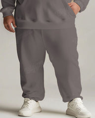 Men's Daily Casual Versatile Classic Grey Plaid Print Big and Tall Hoodie Set