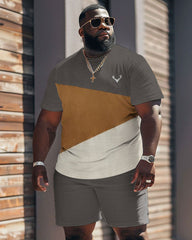 Street Casual Colorblock Printed Gray Large Men's Set