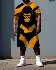 Big & Tall Men's Color Block Gorillas Summer Short Sleeve T-shirt and Short Set