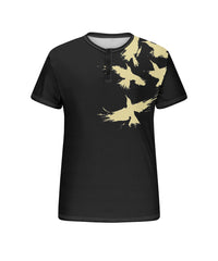 Men's Plus Size Daily Casual Black Bird Print Henry Collar Button Short Sleeve T-Shirt