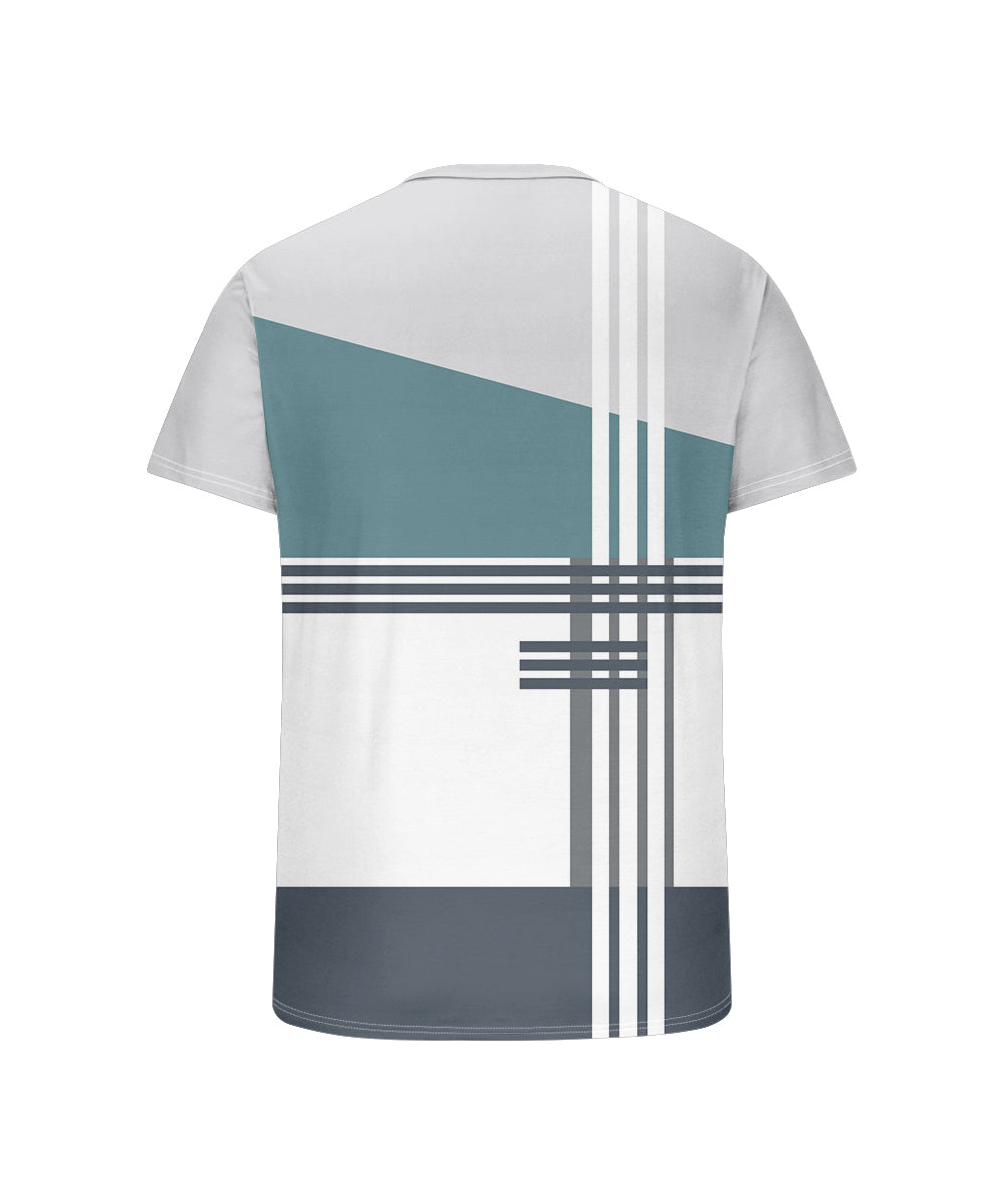 Men's Plus Size Daily Casual Blue White Grey Striped Geometric Print Henry Collar Button Short Sleeve T-Shirt