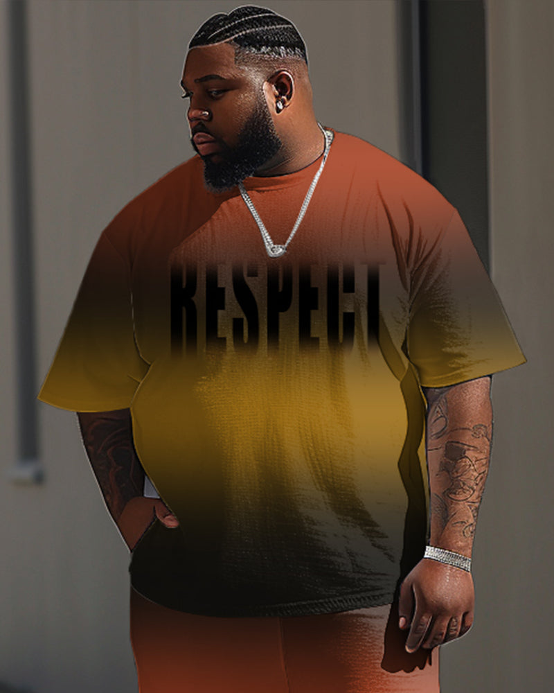 Men's Large Gradient Color Letter Print T-Shirt Pants Suit