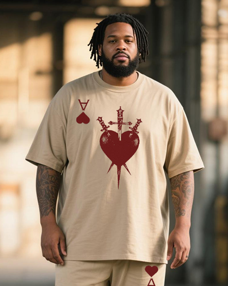 Big & Tall Men's Graffiti Khachi Religious Sacred Heart Poker Printed T-Shirt Trousers Suit