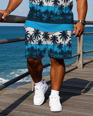 Men's Big & Tall Gradient Coconut Trees Printed Hawaiian Fashion Short Sleeve Polo Shirt Shorts Set