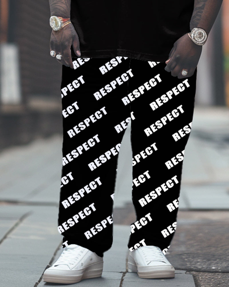 Letter Print T-Shirt Trousers Suit Men's Large