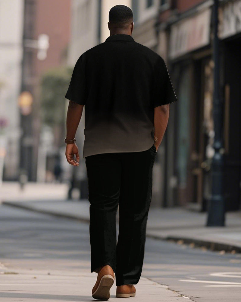 Men's Plus Size Simple Black Brown Gradient Print Short Sleeve Shirt Trousers Suit