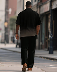Men's Plus Size Simple Black Brown Gradient Print Short Sleeve Shirt Trousers Suit