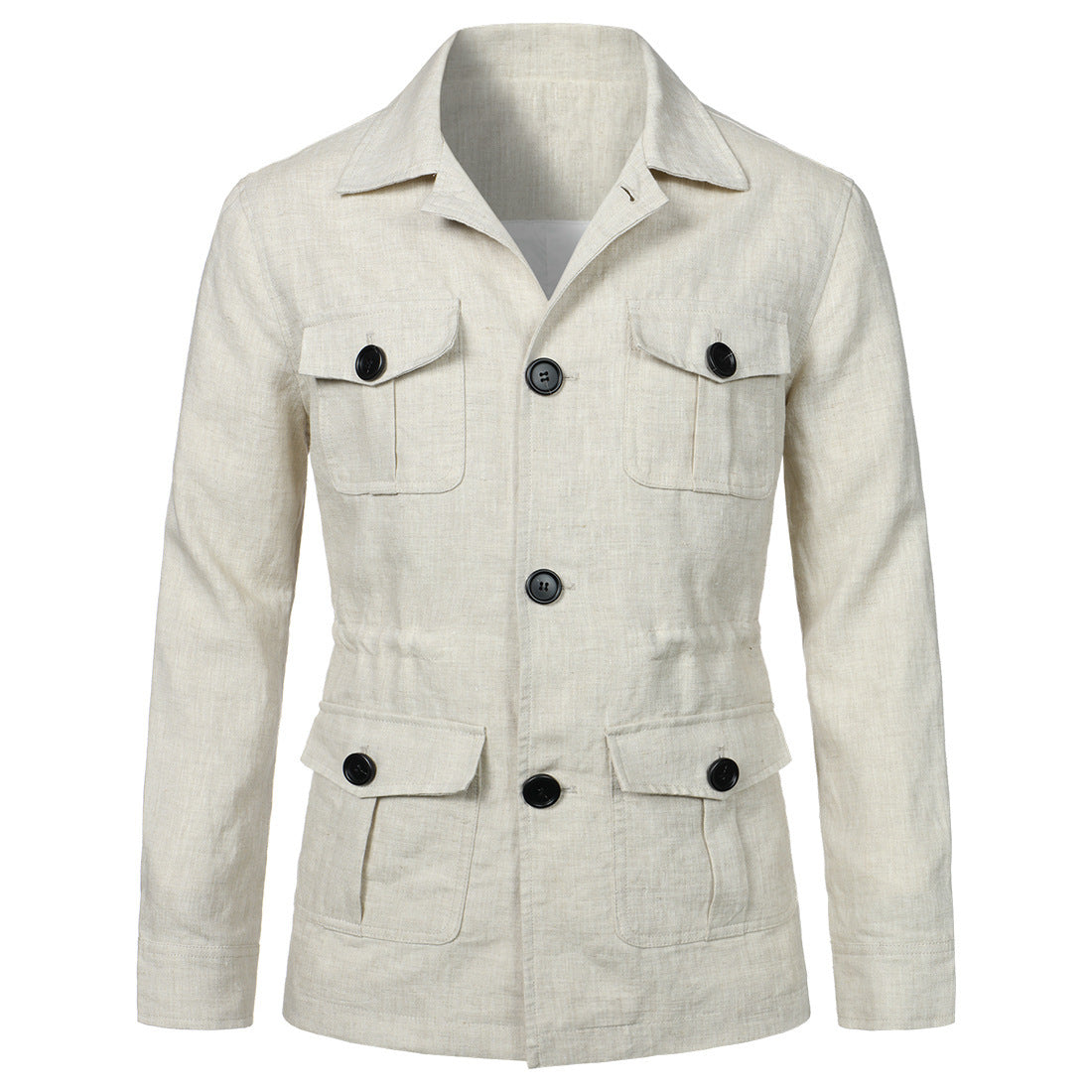 M-5XL Men's Casual Linen Jacket With Laps And Multi-Pockets