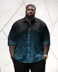 Gradient Irregular Pattern Print Long Sleeve Lapel Shirt 2-Piece Set Men's Plus Size