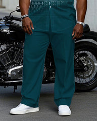Men's Plus Size Green Gradient Ethnic Pattern Short Sleeve Shirt Trousers Suit