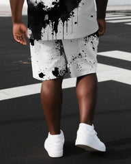 Big & Tall Men's Ink Splash Simple Elf Back Print Outdoor Short-Sleeve T-shirt and Shorts Set
