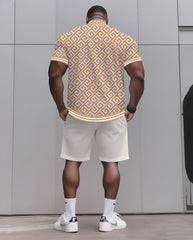 Big & Tall Men's Daily Casual Creamy-white Infinite Fan Official Printed Shirt Shorts Suit