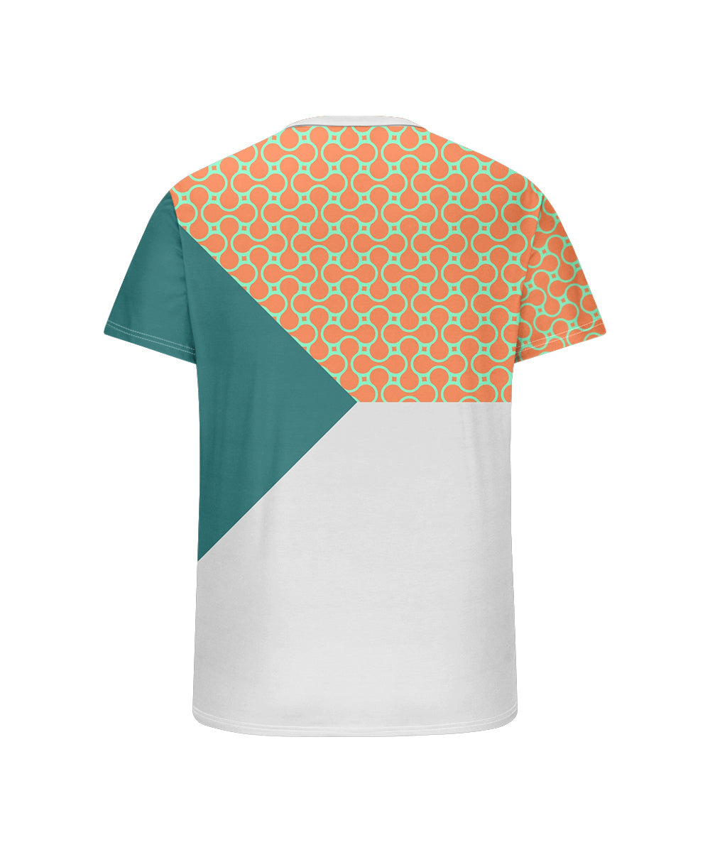 Big & Tall Men's Orange Triple Color Geometric Print Henry Collar Button Short Sleeve T-Shirt