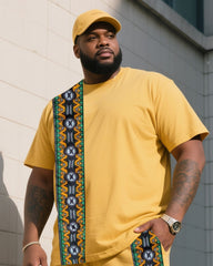 Men's Plus Size Creative Stripe Print T-Shirt Shorts Suit
