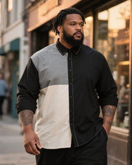 Big & Tall Men's Business Black And White Colorblock Printed Long Sleeve Shirt