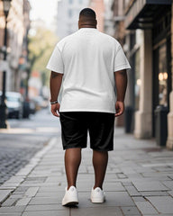 Big & Tall Men's Black And White Fun Graffiti Print Round Neck Short Sleeve T-Shirt Shorts Suit