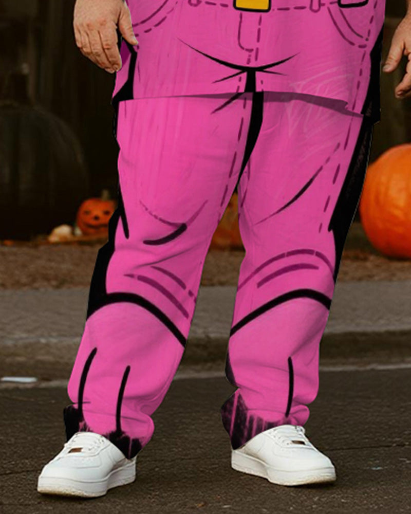 Big & Tall Men's Halloween Pink Leopard Skull Cosplay Printed T-Shirt Trousers Suit