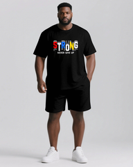 Strong Hearts Never Give Up Men's Big and Tall Colorful Lettering Short Sleeve T-shirt 2-Piece Set