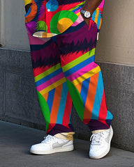 Big and Tall Men's Casual Colorful Bear Graffiti Animal Printed Long Sleeve Shirt Pants Set