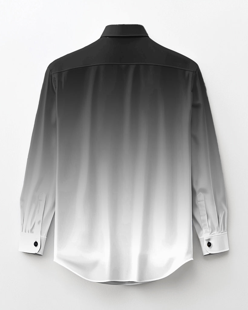 Simple Dark Gray Gradient Long Sleeve Lapel Shirt 2 Piece Set Men's Plus Size