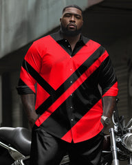 Simple Personalized Patchwork Printed Long Sleeve Lel Shirt 2-Piece Set Men's Plus Size