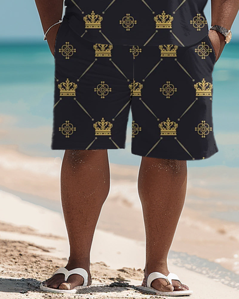 Men's Big Classic Crown Textured Polo Shirt Shorts Suit
