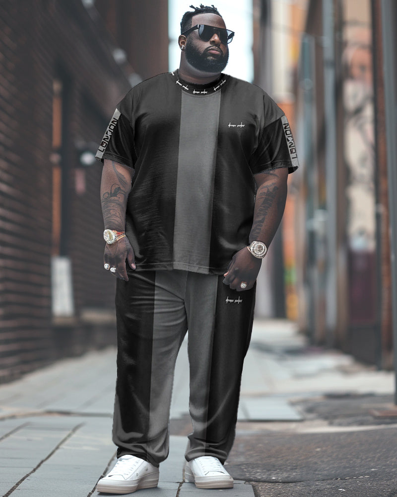 Men's Large Simple Colorblock Nose Letter Print T-Shirt Pants Suit