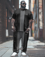 Men's Large Simple Colorblock Nose Letter Print T-Shirt Pants Suit