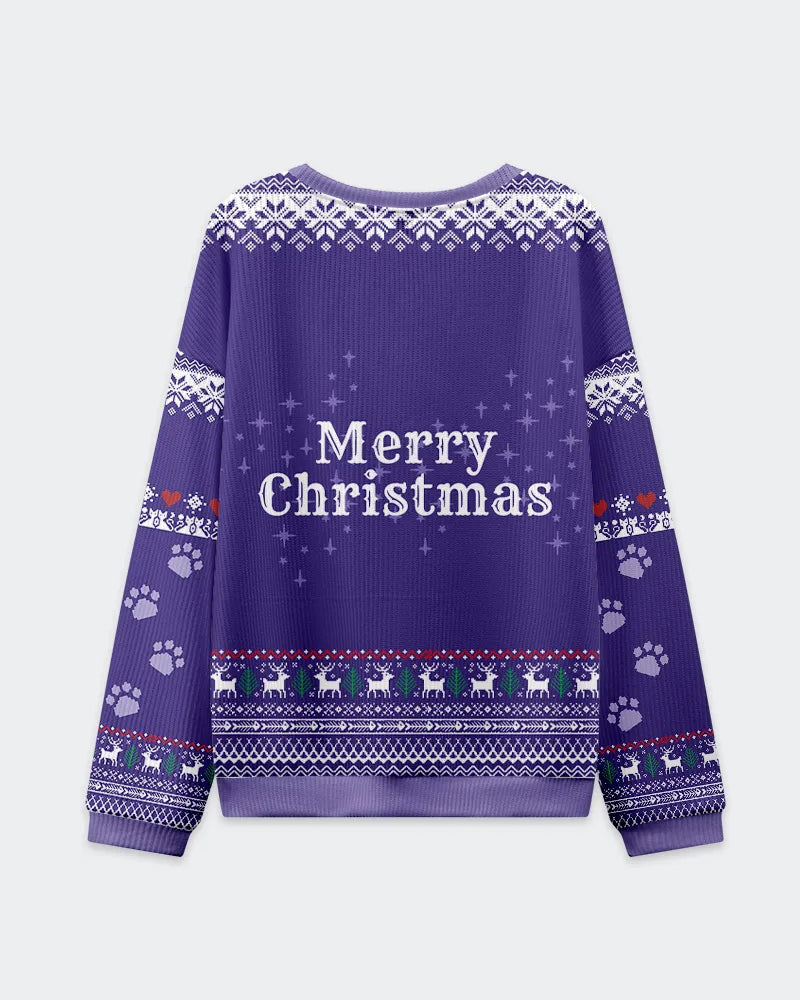 Big & Tall Men's Christmas Purple Cat Graffiti Print Crewneck Ugly Sweater
