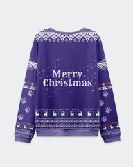 Big & Tall Men's Christmas Purple Cat Graffiti Print Crewneck Ugly Sweater