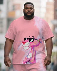 Men's Plus Size Pink Graffiti Sunglasses Cartoon Print Short Sleeve T-Shirt Shorts Suit