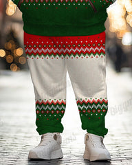 Men's Christmas Red And Green Colorblock Printed Big & Tall Hoodie Set