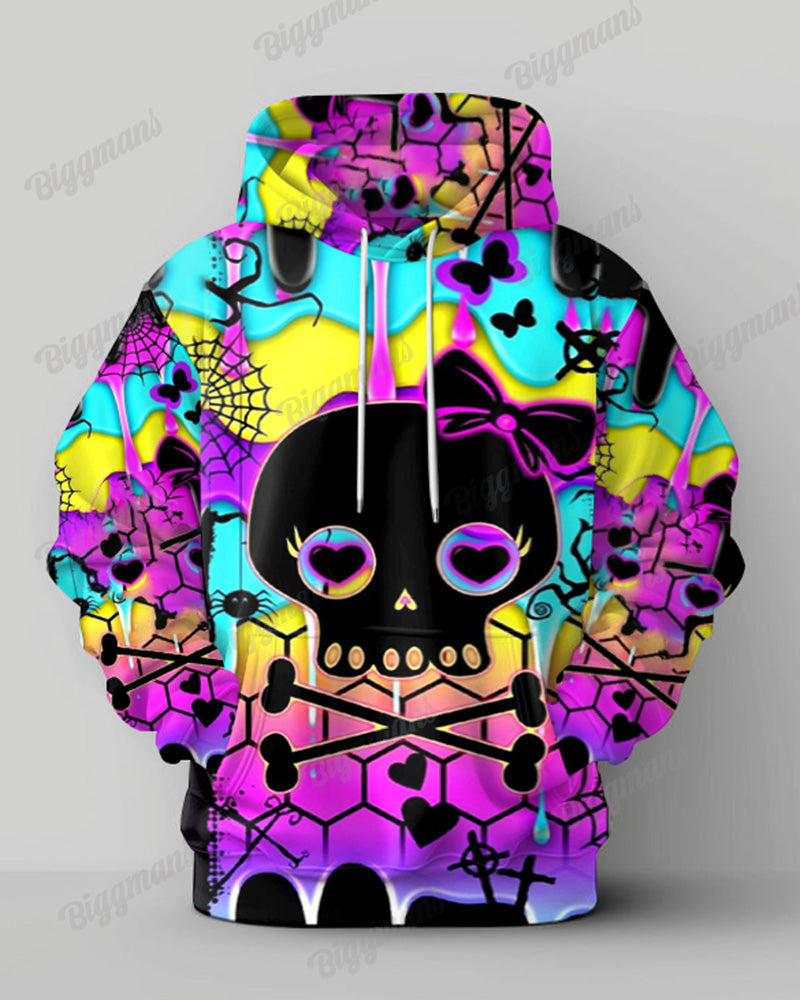 Women's Plus Size Color Bow Skull Hoodie Set (Pack of 2)