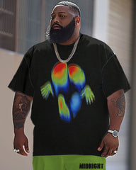 Men's Large Street Casual Thermal Imaging Printed T-Shirt Trousers Suit