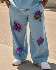 Big & Tall Men's Street Fashion Personality Hot Stamping Denim Pants