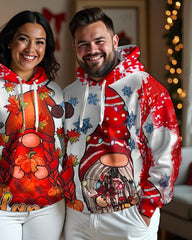 Couple's Big and Tall Santa Claus Print Long Sleeve Hoodie