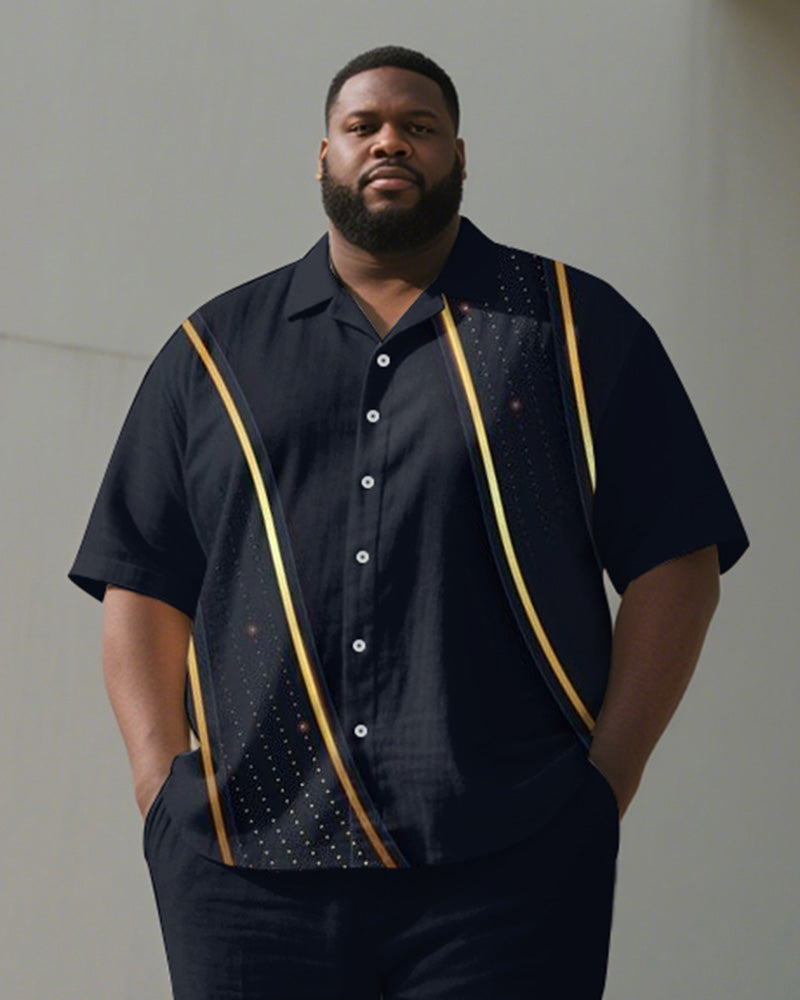 Men's Plus Size Blue Polo Dot Line Geometric Print Short Sleeve Shirt Trousers Suit