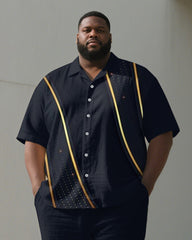 Men's Plus Size Blue Polo Dot Line Geometric Print Short Sleeve Shirt Trousers Suit