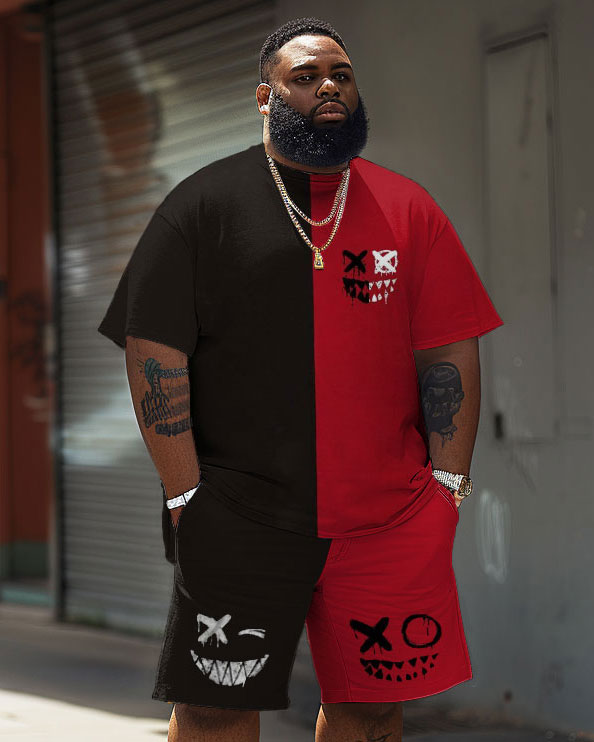 Street Funny Expressions Color-block Printed Big Men's Set